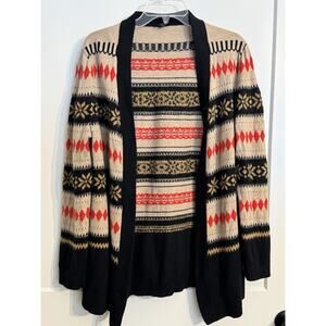 TALBOTS Women's Tan Black Fair Isle Wool Mohair Cardigan Sweater 1X Boho Aztec